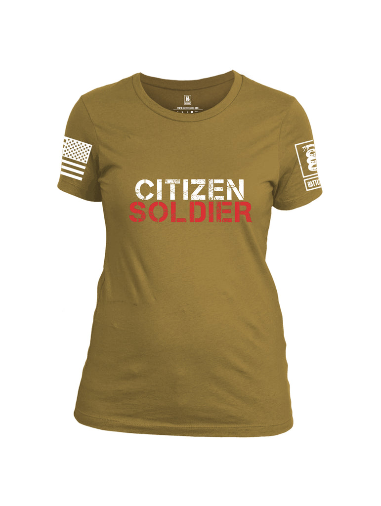 Battleraddle Citizen Soldier White Sleeve Print Womens Cotton Crew Neck T Shirt