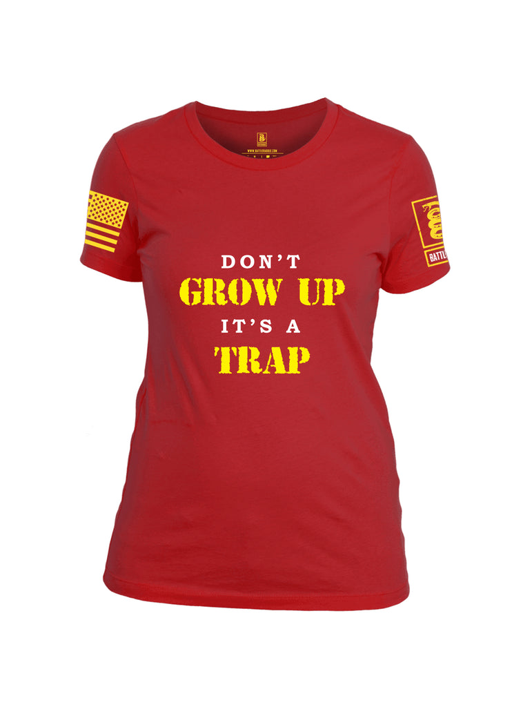 Battleraddle Dont Grow Up Its A Trap Yellow Sleeve Print Womens Cotton Crew Neck T Shirt