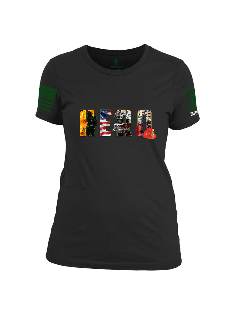 Battleraddle Hero Green Sleeve Print Womens Cotton Crew Neck T Shirt