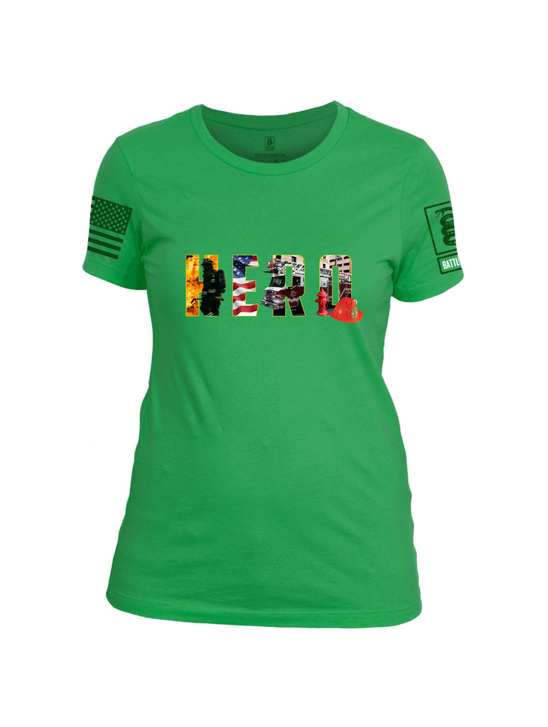 Battleraddle Hero Green Sleeve Print Womens Cotton Crew Neck T Shirt