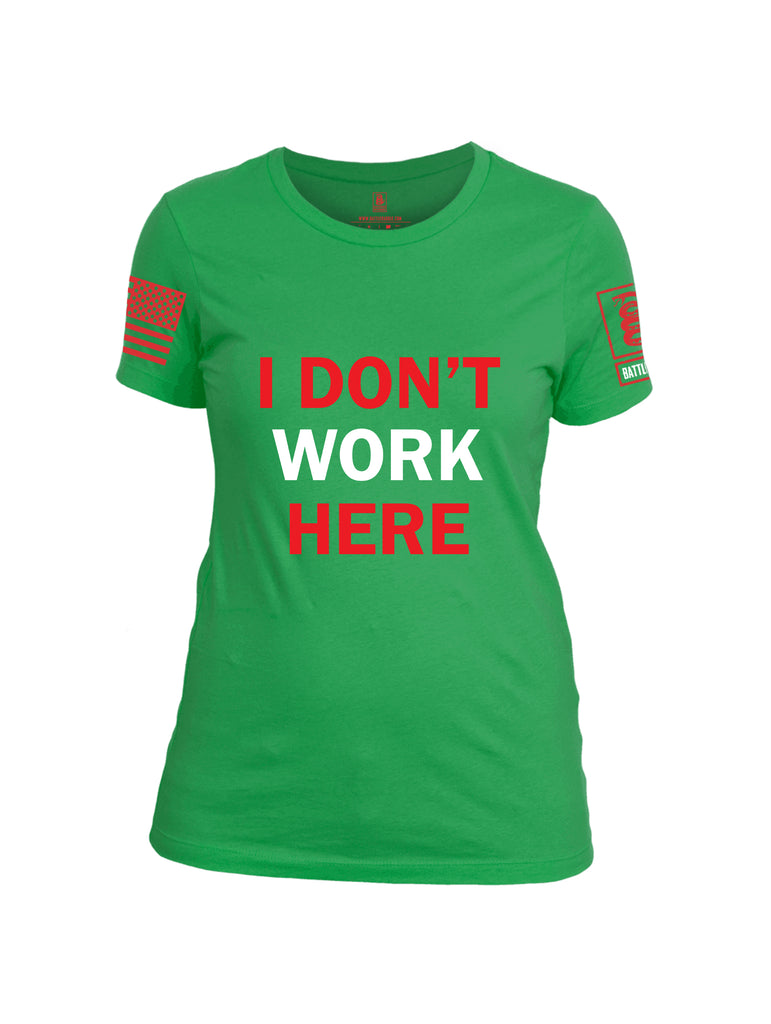 Battleraddle I Dont Work Here Red Sleeve Print Womens Cotton Crew Neck T Shirt