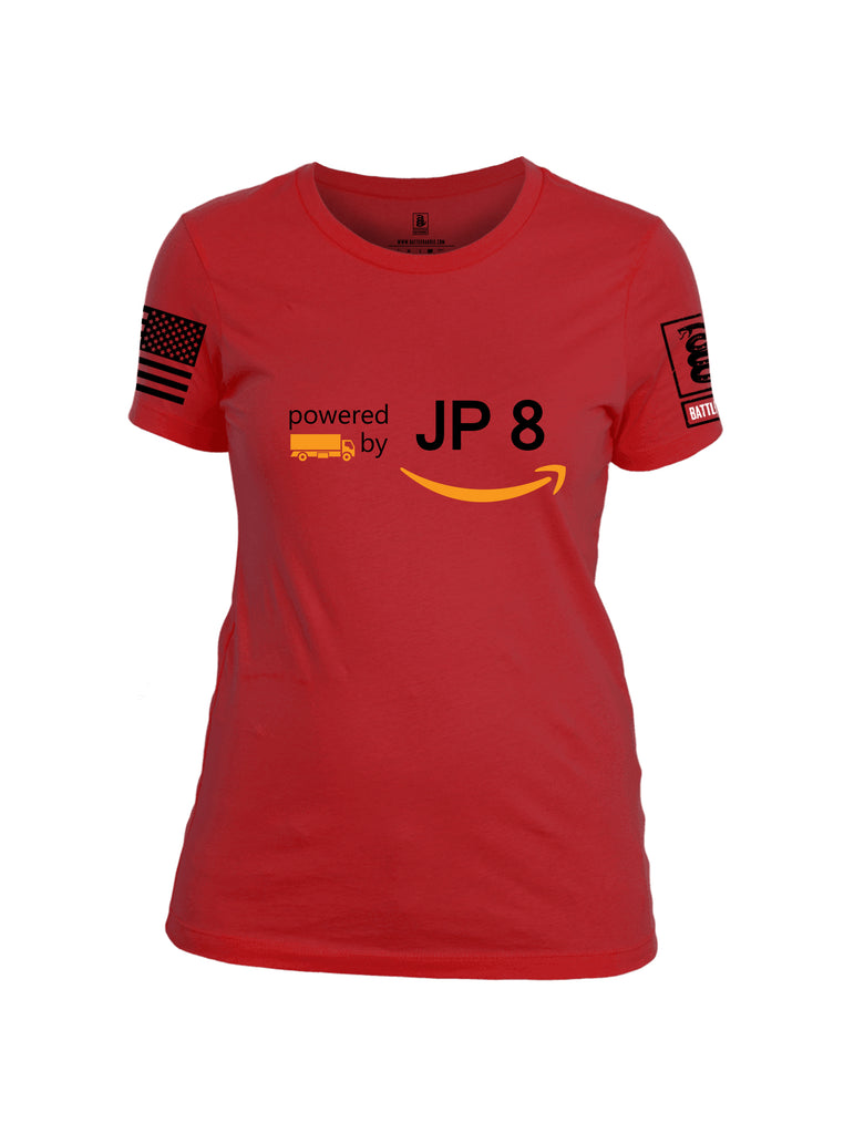Battleraddle Powered By JP8 Black Sleeve Print Womens Cotton Crew Neck T Shirt