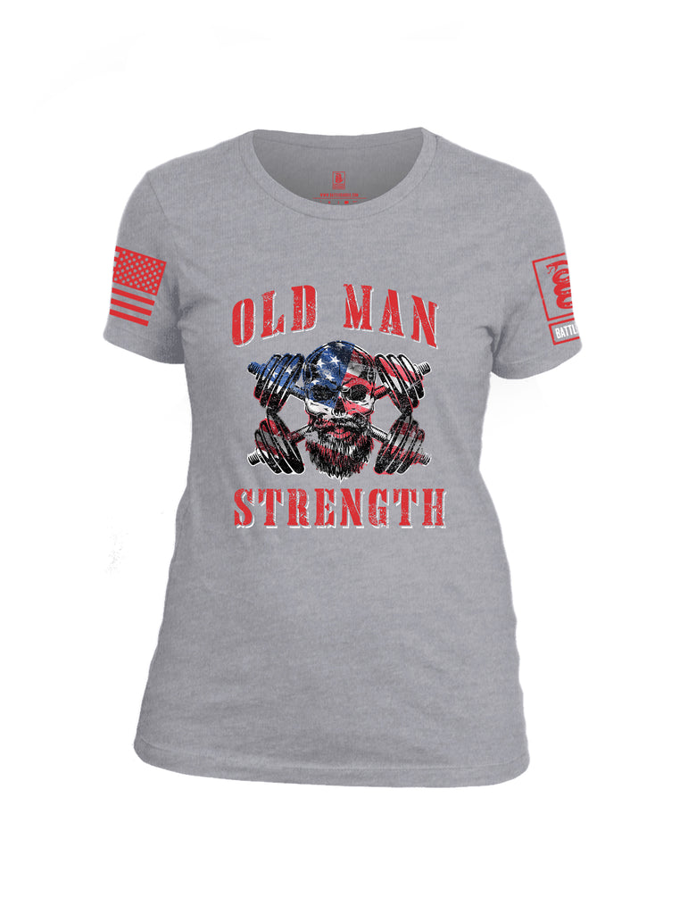 Battleraddle Old Man Strength Red Sleeve Print Womens Cotton Crew Neck T Shirt