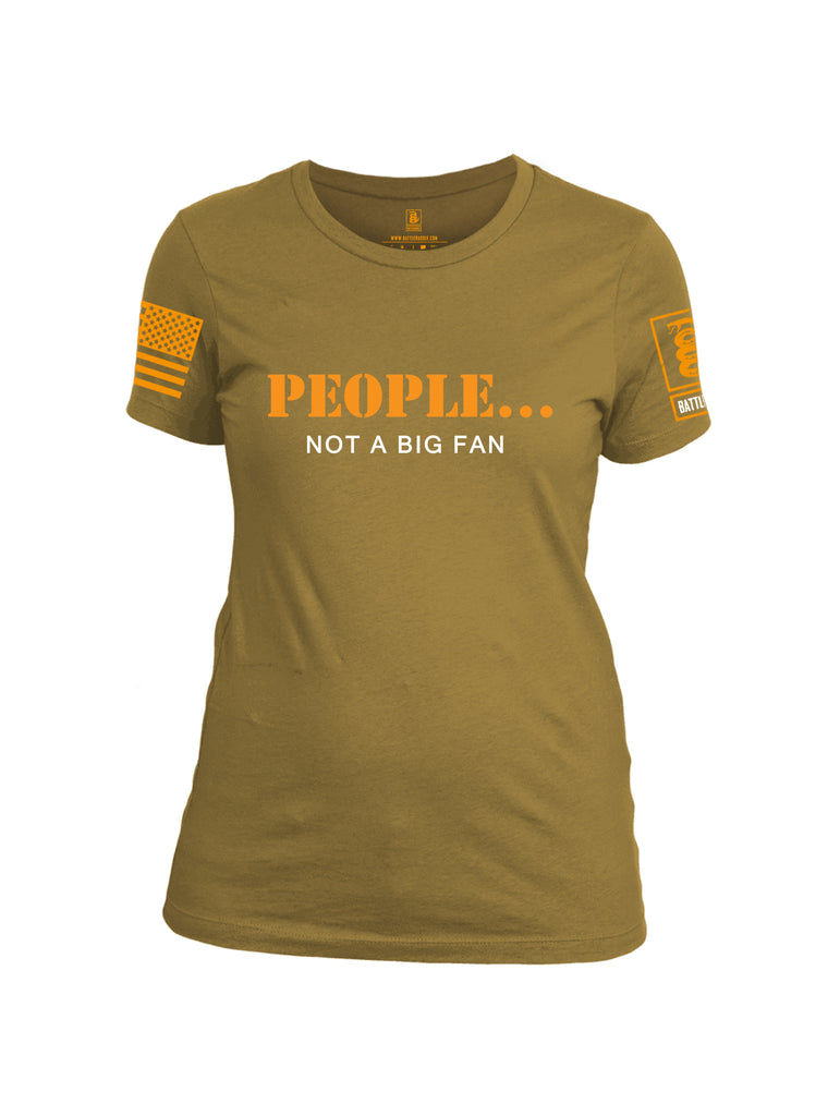 Battleraddle People Not a Big Fan Orange Sleeve Print Womens Cotton Crew Neck T Shirt