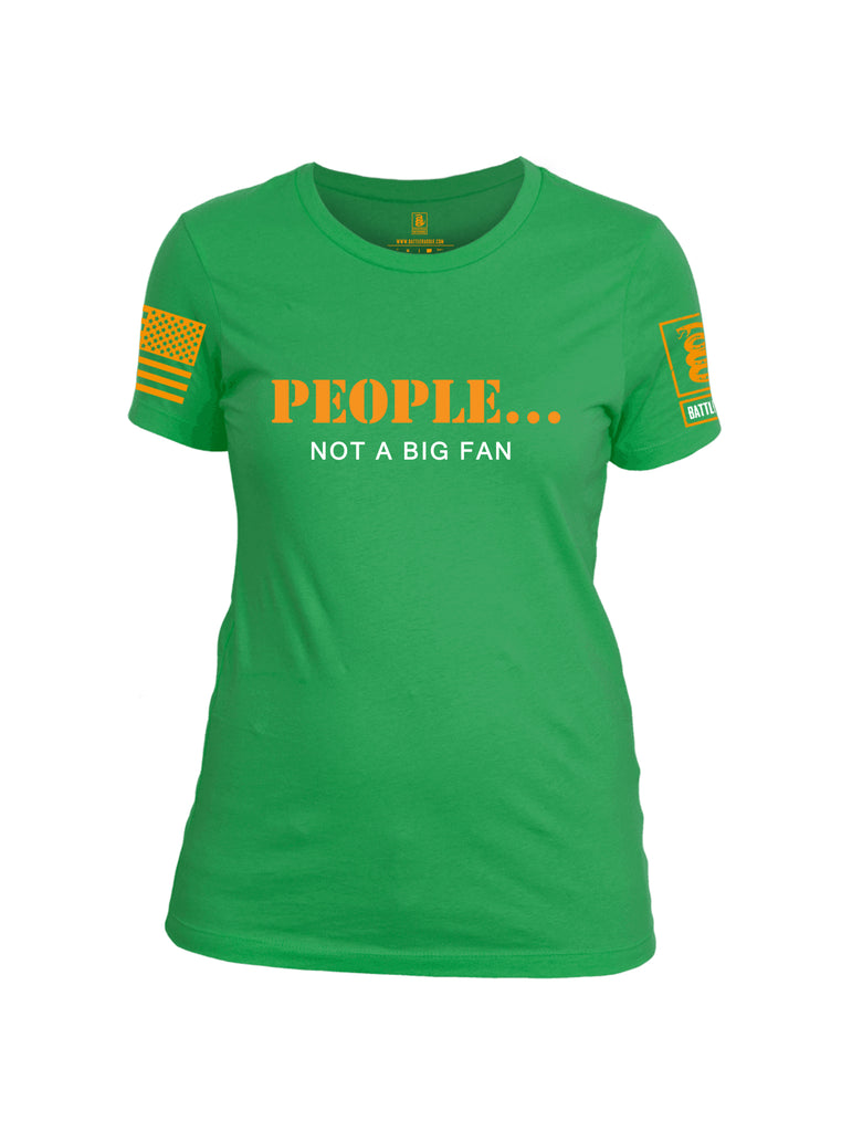 Battleraddle People Not a Big Fan Orange Sleeve Print Womens Cotton Crew Neck T Shirt