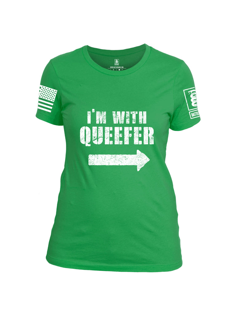 Battleraddle Im With Queefer White Sleeve Print Womens Cotton Crew Neck T Shirt