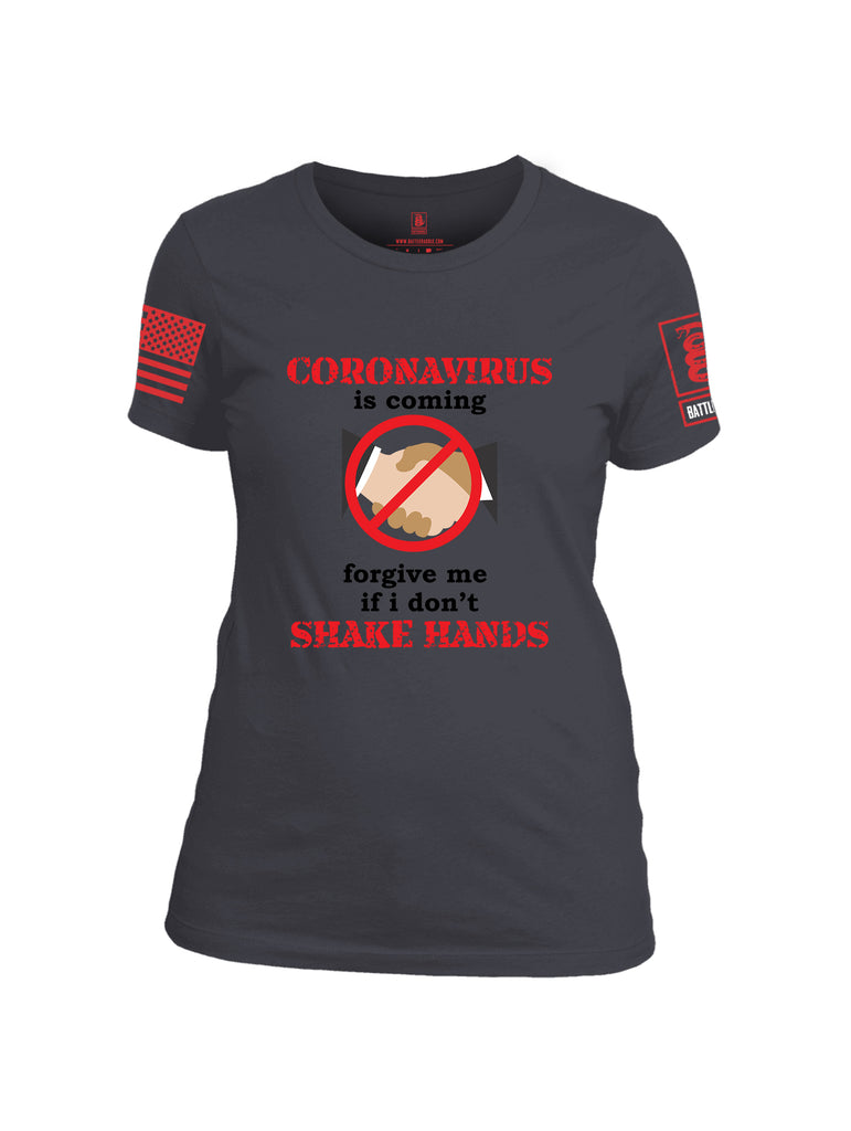 Battleraddle Corona Virus Is Coming Forgive Me If I Dont Shake Hands Red Sleeve Print Womens Cotton Crew Neck T Shirt