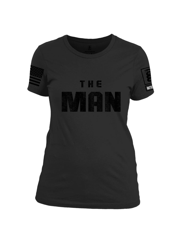 Battleraddle The Man Black Sleeve Print Womens Cotton Crew Neck T Shirt