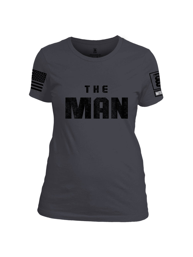 Battleraddle The Man Black Sleeve Print Womens Cotton Crew Neck T Shirt