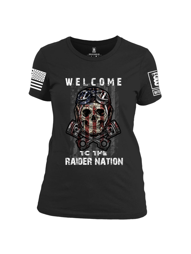 Battleraddle Welcome To The Raider Nation White Sleeve Print Womens Cotton Crew Neck T Shirt