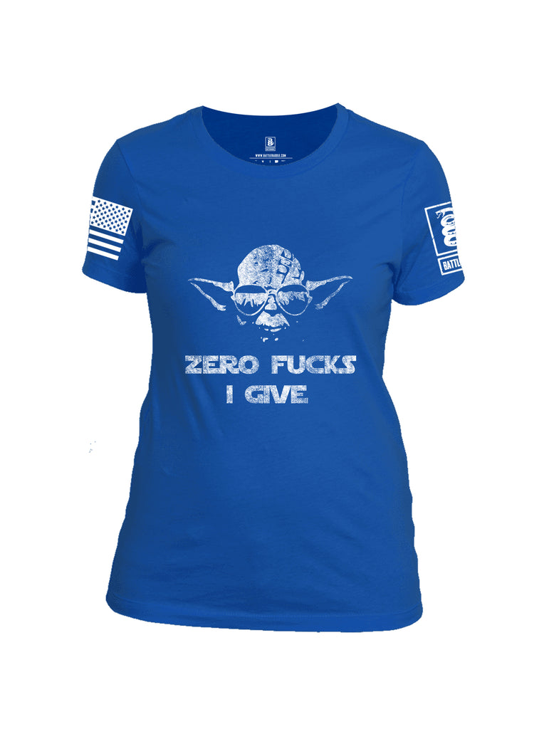 Battleraddle Zero Fucks I Give Yoda White Sleeve Print Womens Cotton Crew Neck T Shirt