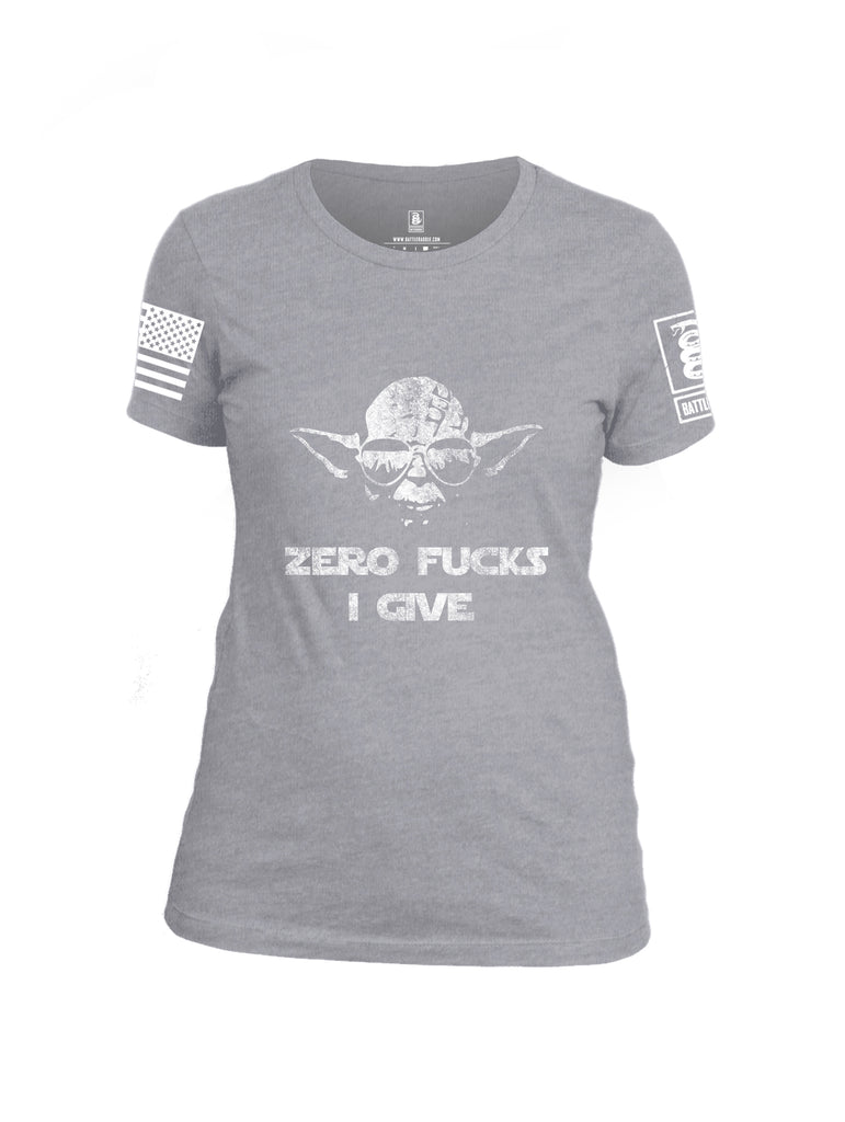 Battleraddle Zero Fucks I Give Yoda White Sleeve Print Womens Cotton Crew Neck T Shirt