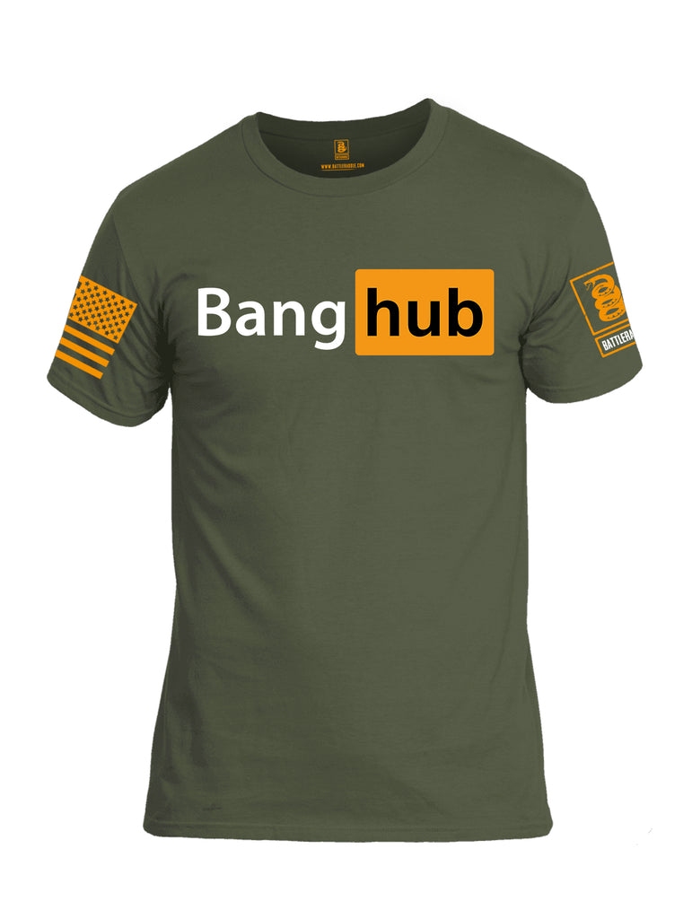 Battleraddle Bang Hub Orange Sleeve Print Mens Cotton Crew Neck T Shirt