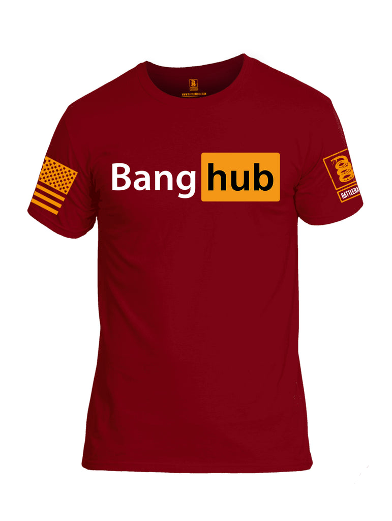 Battleraddle Bang Hub Orange Sleeve Print Mens Cotton Crew Neck T Shirt