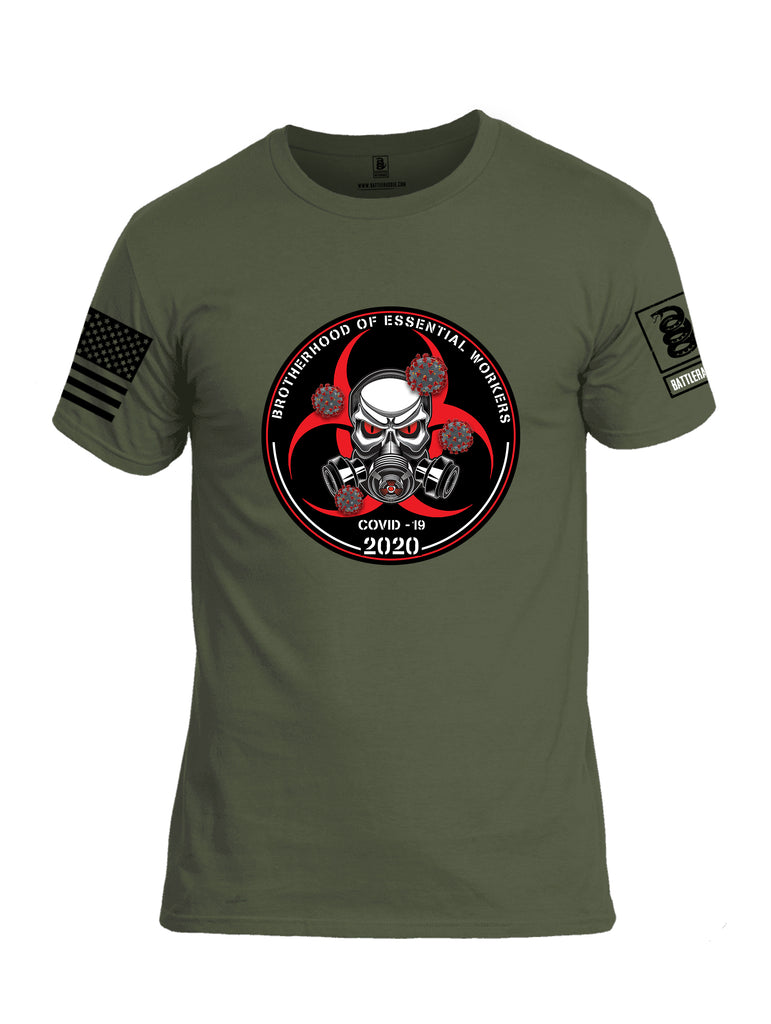 Battleraddle Brotherhood Biohazard Essential Workers COVID 19 2020 Black Sleeve Print Mens Cotton Crew Neck T Shirt