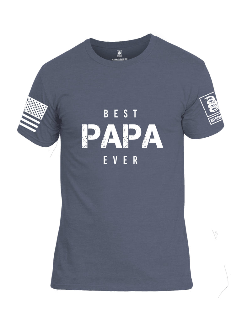 Battleraddle Best PAPA Ever White Sleeve Print Mens Cotton Crew Neck T Shirt