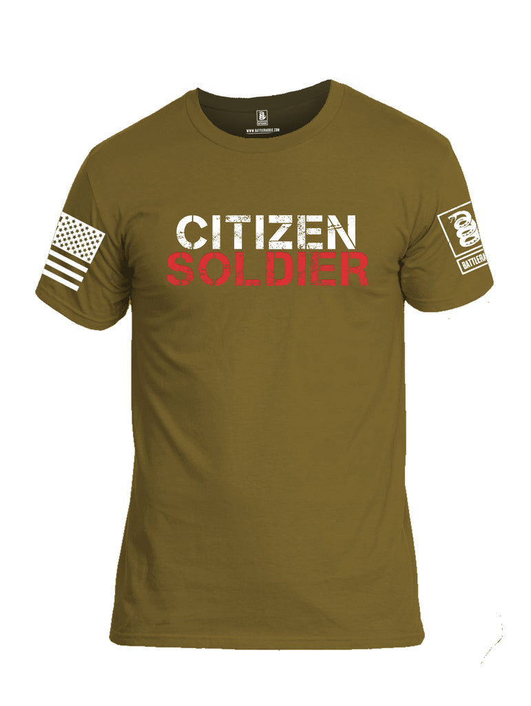 Battleraddle Citizen Soldier White Sleeve Print Mens Cotton Crew Neck T Shirt