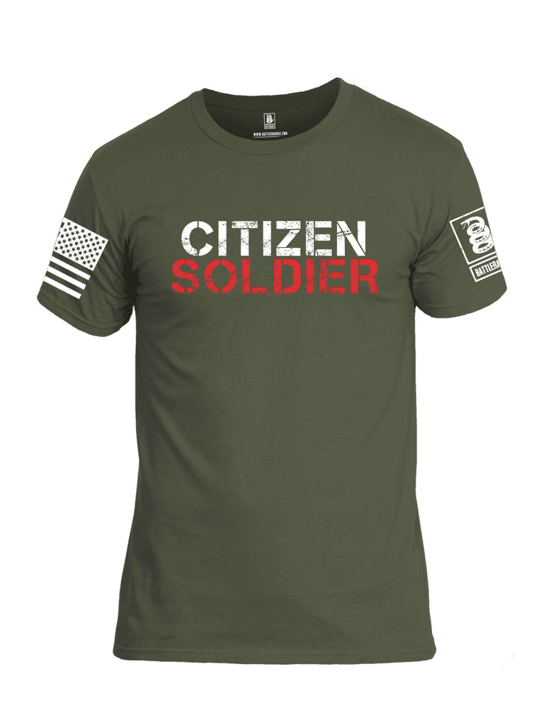 Battleraddle Citizen Soldier White Sleeve Print Mens Cotton Crew Neck T Shirt