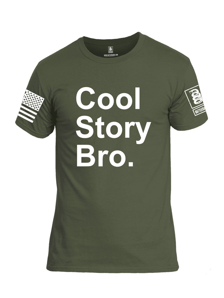 Battleraddle Cool Story Bro White Sleeve Print Mens Cotton Crew Neck T Shirt