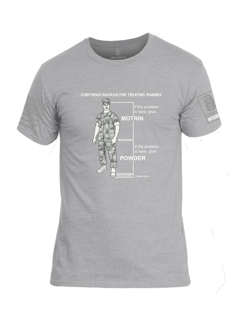 Battleraddle Corpsman Diagram For Treating Marines Grey Sleeve Print Mens Cotton Crew Neck T Shirt