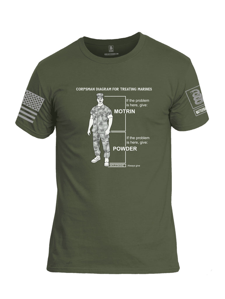 Battleraddle Corpsman Diagram For Treating Marines Grey Sleeve Print Mens Cotton Crew Neck T Shirt