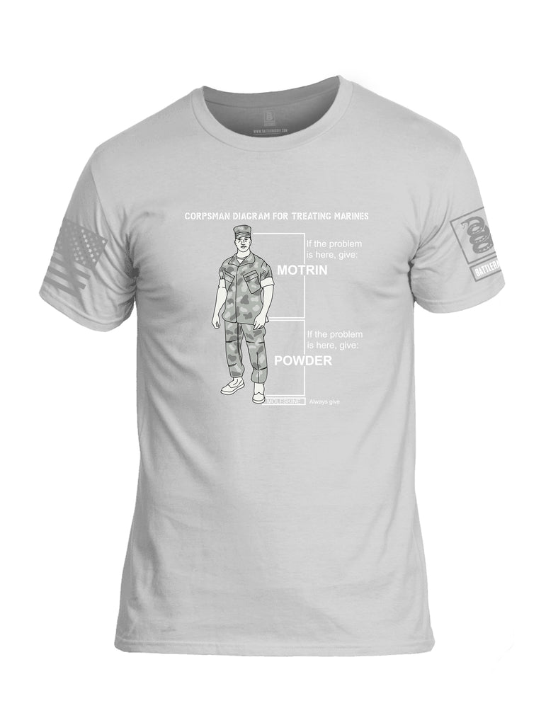 Battleraddle Corpsman Diagram For Treating Marines Grey Sleeve Print Mens Cotton Crew Neck T Shirt