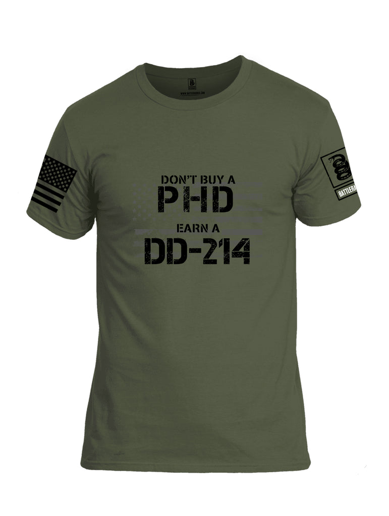 Battleraddle Dont Buy A PHD Earn A DD 214 Black Sleeve Print Mens Cotton Crew Neck T Shirt