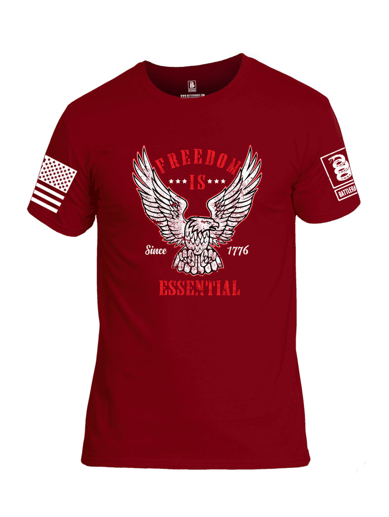 Battleraddle Freedom Is Essential Since 1776 White Sleeve Print Mens Cotton Crew Neck T Shirt
