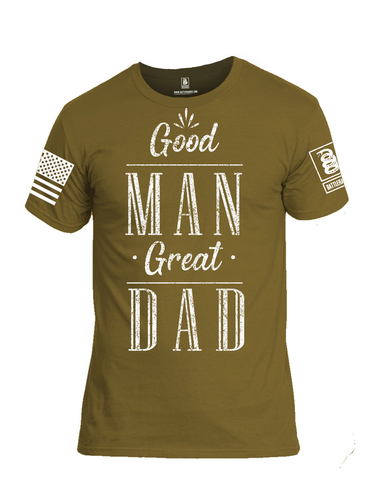 Battleraddle Good Man Great Dad White Sleeve Print Mens Cotton Crew Neck T Shirt