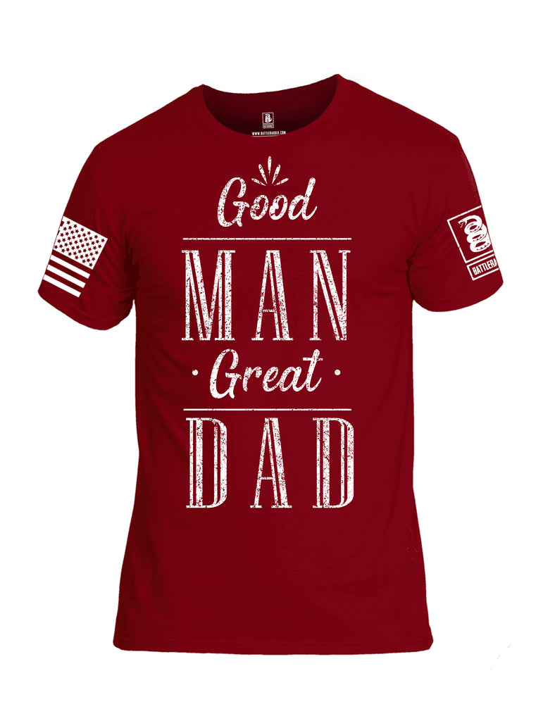 Battleraddle Good Man Great Dad White Sleeve Print Mens Cotton Crew Neck T Shirt