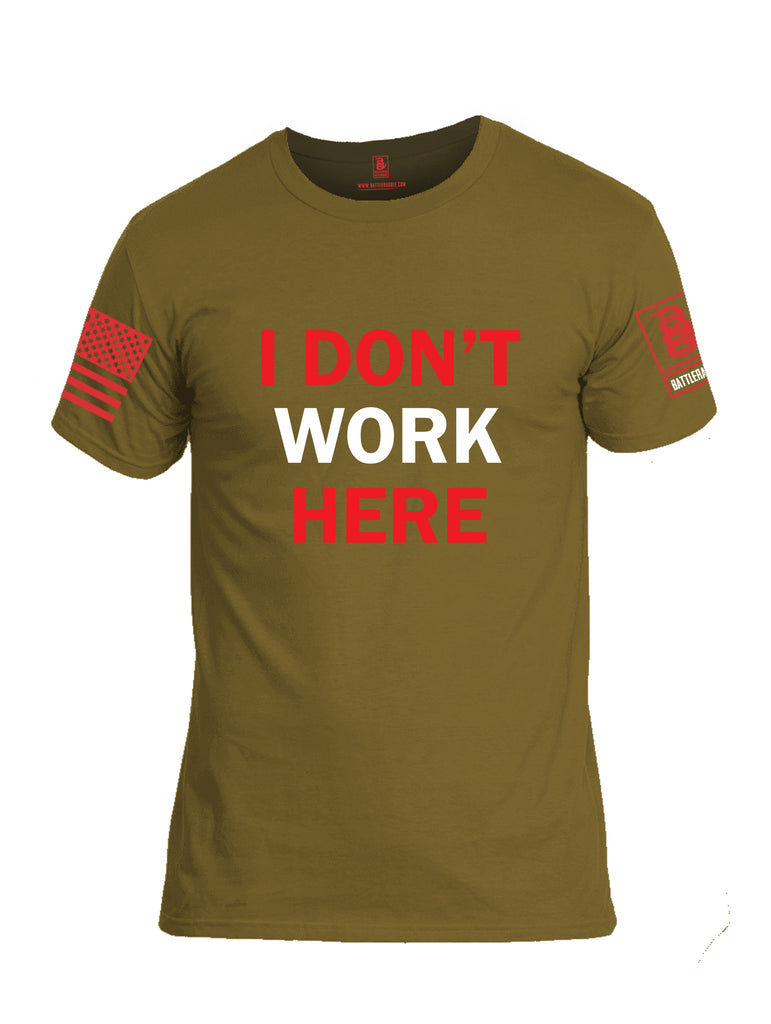 Battleraddle I Dont Work Here Red Sleeve Print Mens Cotton Crew Neck T Shirt