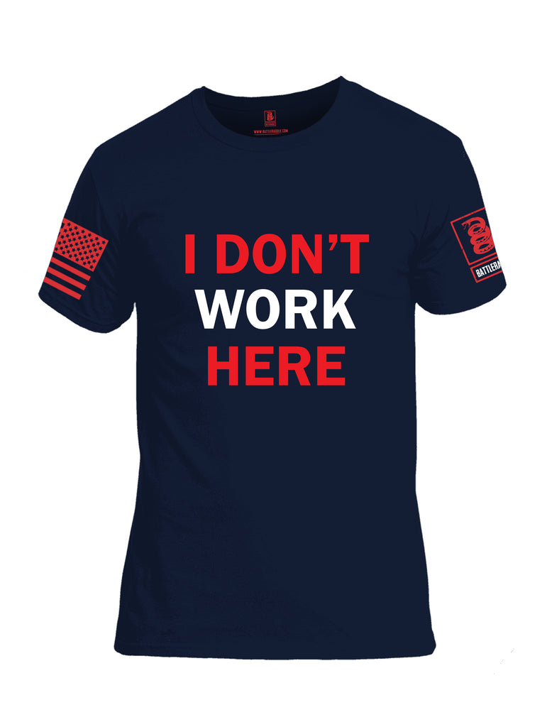 Battleraddle I Dont Work Here Red Sleeve Print Mens Cotton Crew Neck T Shirt