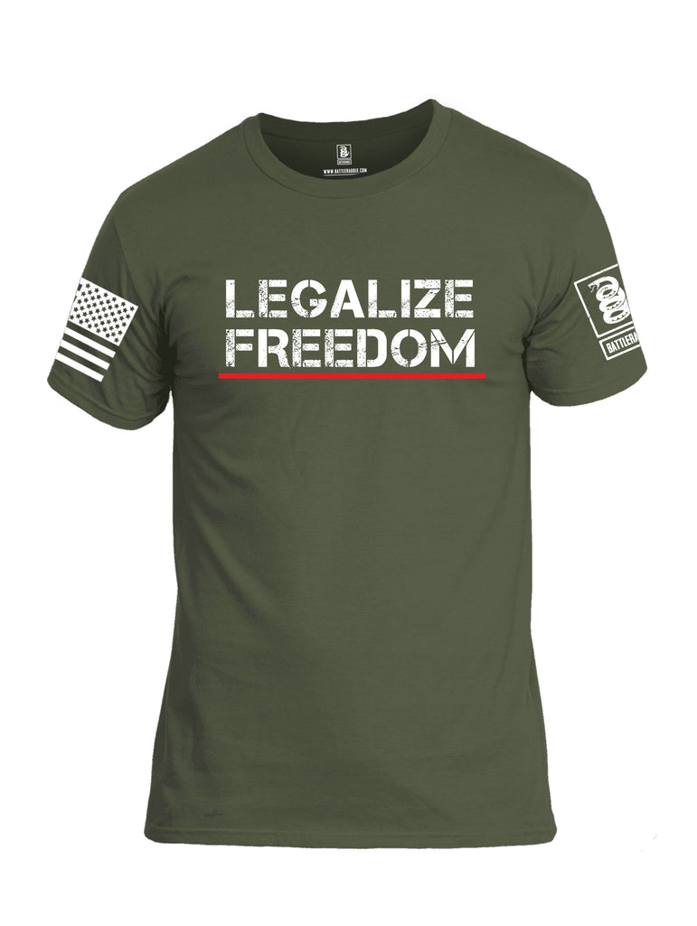 Battleraddle Legalize Freedom White Sleeve Print Mens Cotton Crew Neck T Shirt