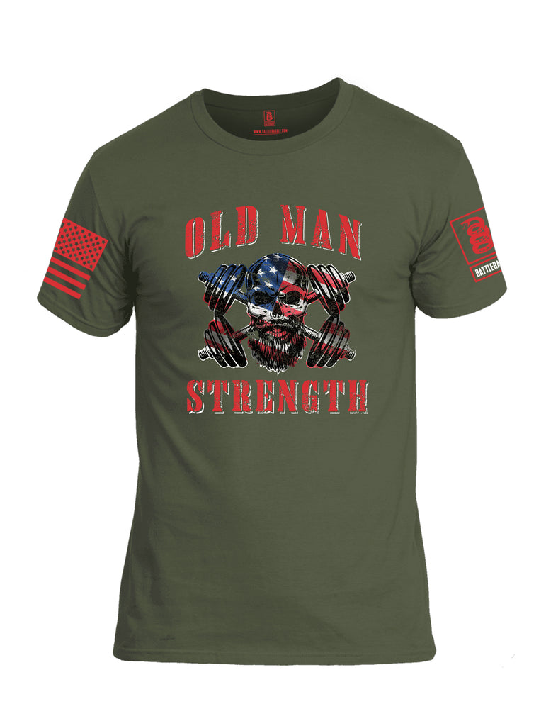 Battleraddle Old Man Strength Red Sleeve Print Mens Cotton Crew Neck T Shirt