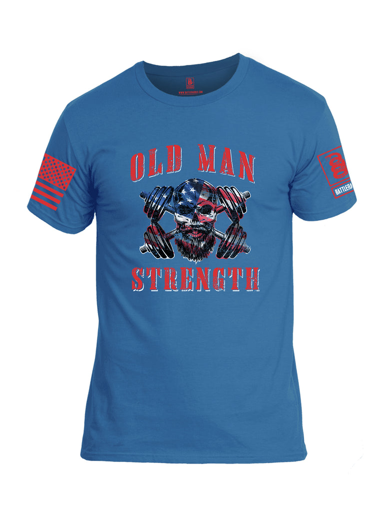Battleraddle Old Man Strength Red Sleeve Print Mens Cotton Crew Neck T Shirt