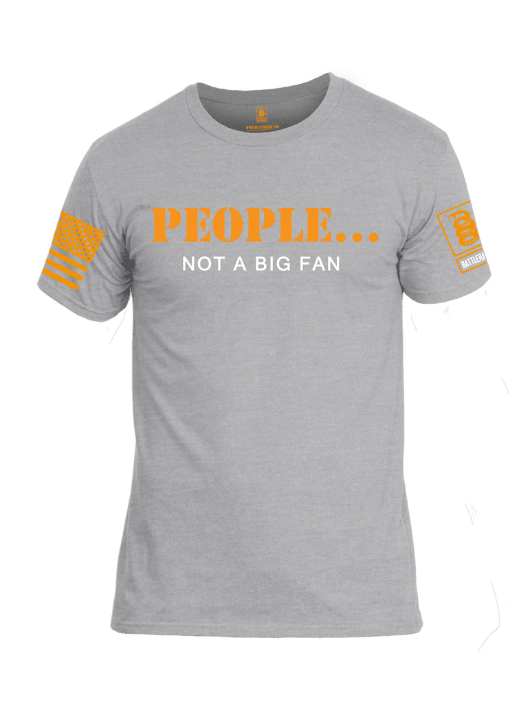 Battleraddle People Not a Big Fan Orange Sleeve Print Mens Cotton Crew Neck T Shirt