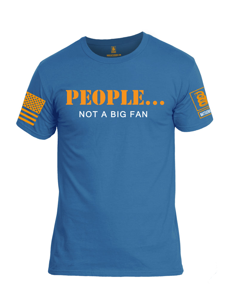 Battleraddle People Not a Big Fan Orange Sleeve Print Mens Cotton Crew Neck T Shirt