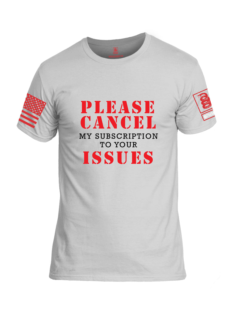 Battleraddle Please Cancel My Subscription To Your Issues Red Sleeve Print Mens Cotton Crew Neck T Shirt