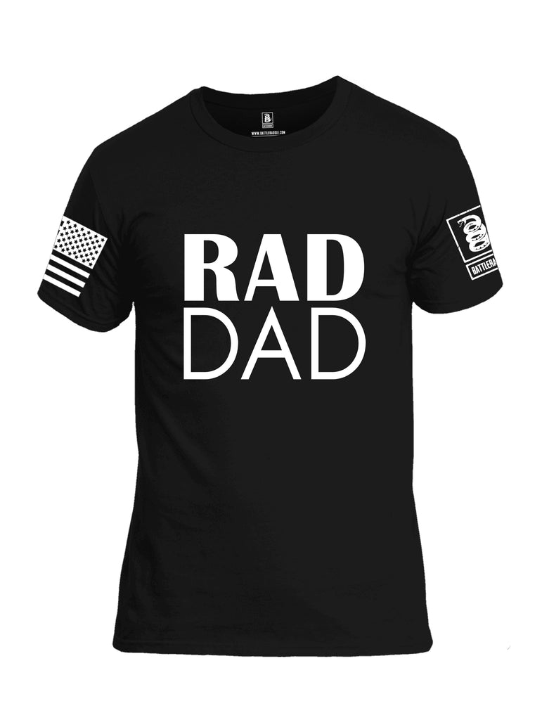 Battleraddle Rad Dad White Sleeve Print Mens Cotton Crew Neck T Shirt