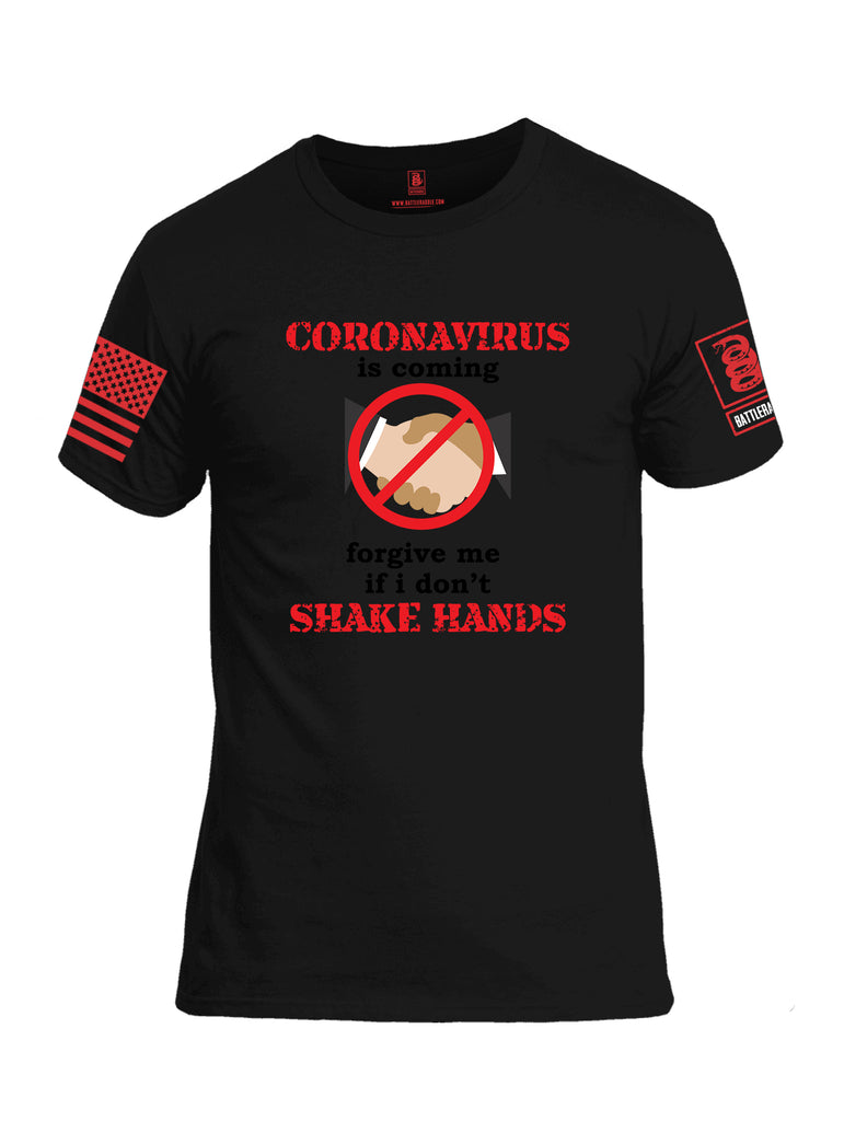 Battleraddle Corona Virus Is Coming Forgive Me If I Dont Shake Hands Red Sleeve Print Mens Cotton Crew Neck T Shirt