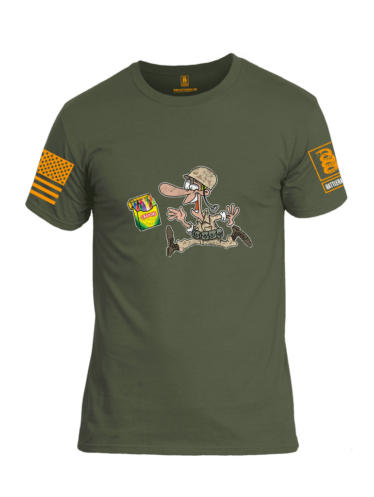 Battleraddle Soldier Crayons Orange Sleeve Print Mens Cotton Crew Neck T Shirt