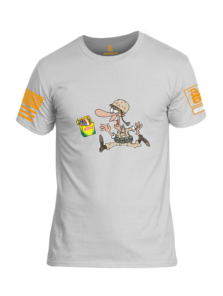 Battleraddle Soldier Crayons Orange Sleeve Print Mens Cotton Crew Neck T Shirt