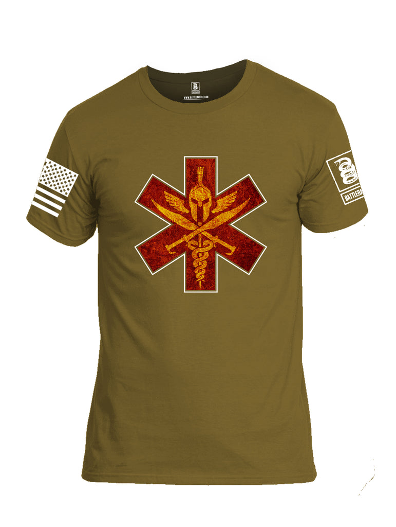Battleraddle Spartan Cross White Sleeve Print Mens Cotton Crew Neck T Shirt