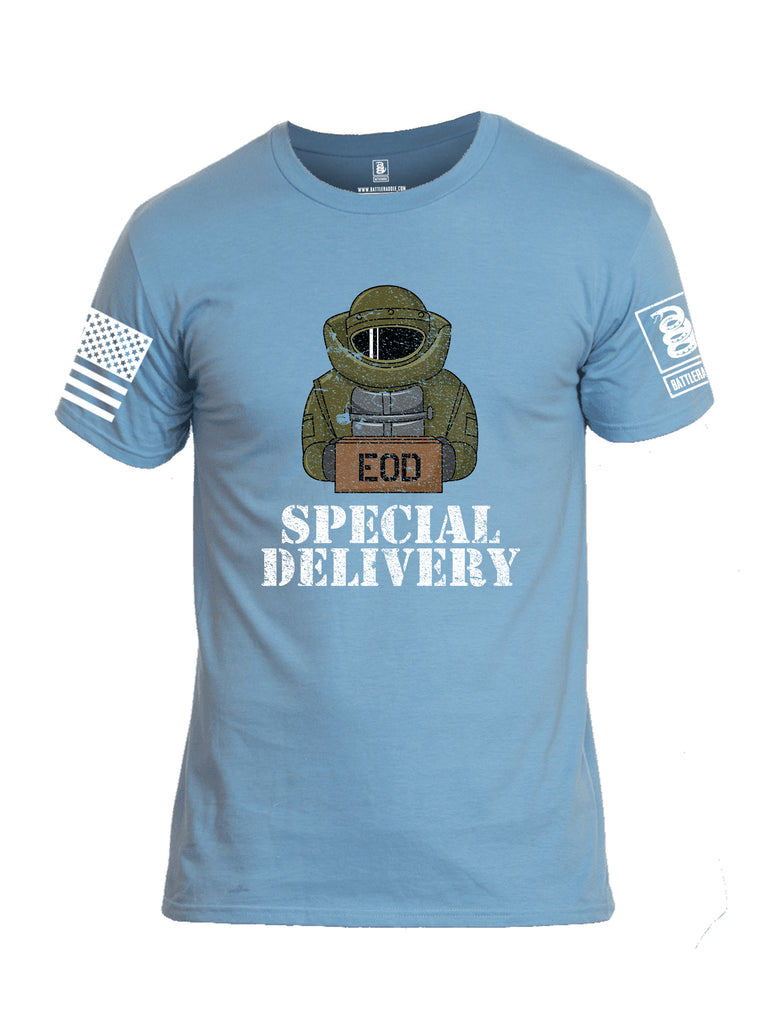 Battleraddle EOD Special Delivery White Sleeve Print Mens Cotton Crew Neck T Shirt