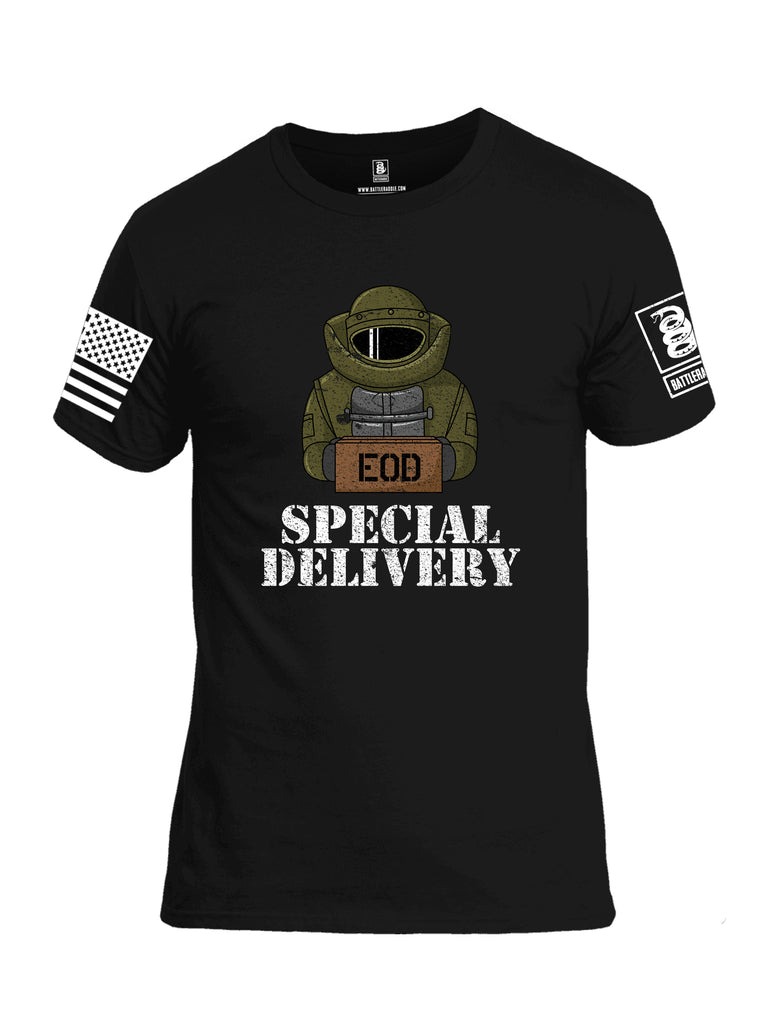 Battleraddle EOD Special Delivery White Sleeve Print Mens Cotton Crew Neck T Shirt