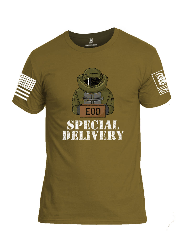 Battleraddle EOD Special Delivery White Sleeve Print Mens Cotton Crew Neck T Shirt