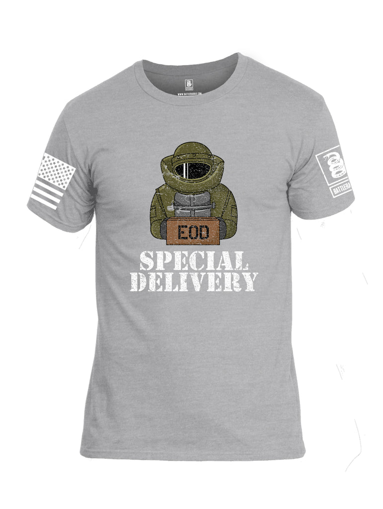 Battleraddle EOD Special Delivery White Sleeve Print Mens Cotton Crew Neck T Shirt