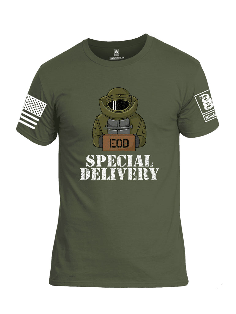 Battleraddle EOD Special Delivery White Sleeve Print Mens Cotton Crew Neck T Shirt