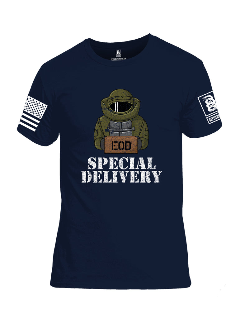 Battleraddle EOD Special Delivery White Sleeve Print Mens Cotton Crew Neck T Shirt