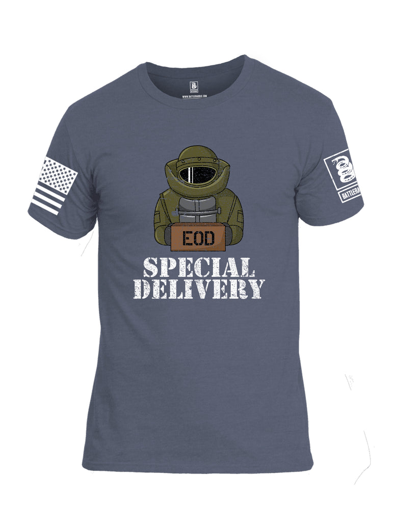 Battleraddle EOD Special Delivery White Sleeve Print Mens Cotton Crew Neck T Shirt